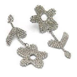 READY TO BLOOM RHINESTONE DANGLE EARRINGS -handbag shop ready to bloom rhinestone dangle earrings silver 4 4