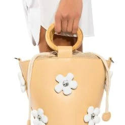 REGAL FLORAL DETAIL BUCKET BAG -handbag shop regal floral detail bucket bag tan 1 1