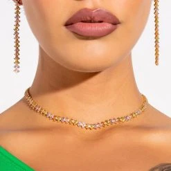 SHAME ON ME TENNIS CZ NECKLACE -handbag shop shame on me tennis cz necklace gold multi 1 1