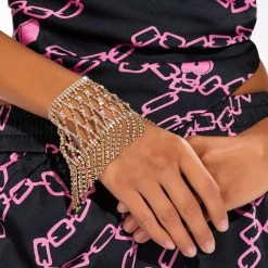 SO TRUE BESTIE ICY LACY FRINGE RHINESTONE STATEMENT BRACELET -handbag shop so true bestie icy lacy fringe rhinestone statement bracelet gold 1 1