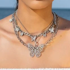 SOCIAL BUTTERFLY NECKLACE SET -handbag shop social butterfly necklace set silver 1 1