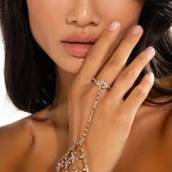 SPARKLE STATEMENT HAND ARMOR BRACELET -handbag shop sparkle statement hand armor bracelet gold 1 1