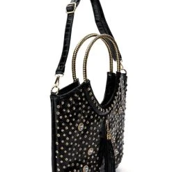 STARRY EYED EMBELLISHED CROC PURSE -handbag shop starry eyed embellished croc purse black gold 5 5