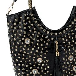 STARRY EYED EMBELLISHED CROC PURSE -handbag shop starry eyed embellished croc purse black gold 6 6