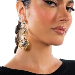 STUNNER STATUS RHINESTONE SUNBURST DROP EARRINGS -handbag shop stunner status rhinestone sunburst drop earrings multi 1 1