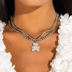 SUGAR BEAR TENNIS CHAIN NECKLACE SET -handbag shop sugar bear tennis chain necklace set silver 1 1