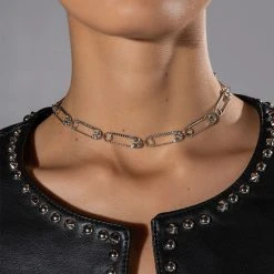 TAKE CAUTION RHINESTONE PAPERCLIP CHOKER -handbag shop take caution rhinestone paperclip choker silver 1 1