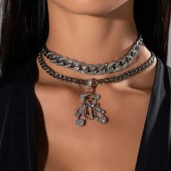 TEDDY LAYERED RHINESTONE CHOKER -handbag shop teddy layered rhinestone choker silver 1 1