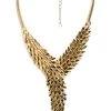 THINK TWICE FEATHER STATEMENT NECKLACE -handbag shop think twice embellished necklace gold 2 2