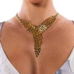 THINK TWICE FEATHER STATEMENT NECKLACE -handbag shop think twice feather statement necklace gold 1 1