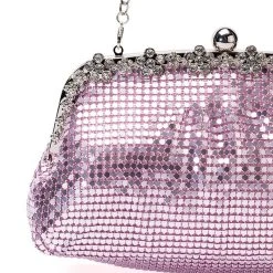 WALK IT OUT HIGH SHINE EMBELLISHED CHAINMAIL CLUTCH -handbag shop walk it out embellished chainmail clutch pink 5 5