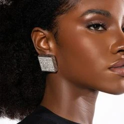 WATCHING YOU WATCHING ME STATEMENT RHINESTONE STUDS -handbag shop watching you watching me statement rhinestone studs silver 1 1 c1 c1 c1