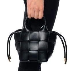 WINE NIGHT WOVEN PU BAG IN BLACK -handbag shop wine night woven pu bag in black black 1 1