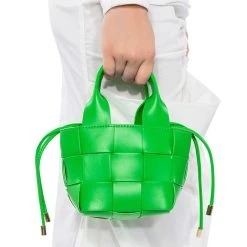 WINE NIGHT WOVEN PU BAG IN GREEN -handbag shop wine night woven pu bag in green green 1 1 c1