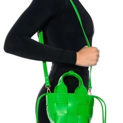 WINE NIGHT WOVEN PU BAG IN GREEN -handbag shop wine night woven pu bag in green green 2 2